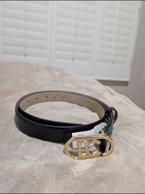 Liz Claiborne Black Belt with Gold Statement Buckle